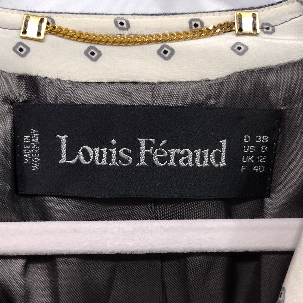 Louise Feraud Wool Silk Blazer Women's 8 Gray Cream Office Career Business Retro - Picture 8 of 10